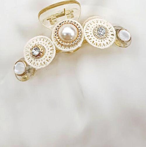 DANTEL METAL İNCİLİ ŞEFFAF MANDAL TOKA GOLD 10 CM.