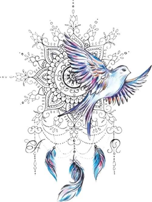 DÜŞ KAPANI MANDALA GÜVERCİN KUŞ GEÇİCİ DÖVME TATTOO