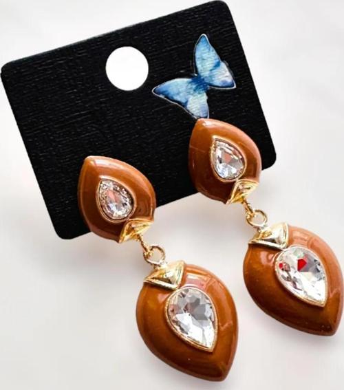 MİNELİ TAŞLI DAMLA KÜPE 6 CM.