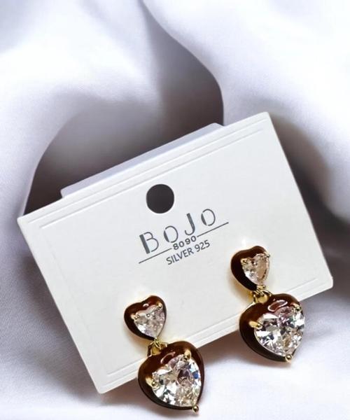 MİNELİ ZARİF TAŞLI KALP KÜPE 2 Cm.