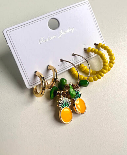 6 'LI MEYVE ÇİLEK KİRAZ ANANAS KARPUZ KÜPE SET 