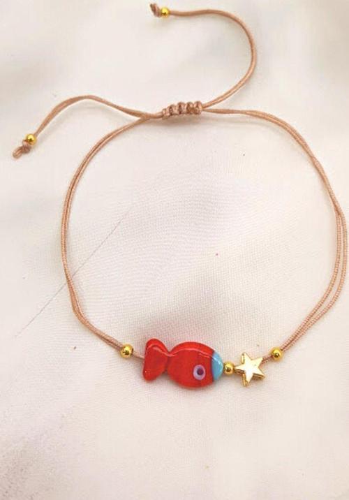 KIRMIZI BALIK EL YAPIMI CAM MURANO HALHAL BİLEKLİK