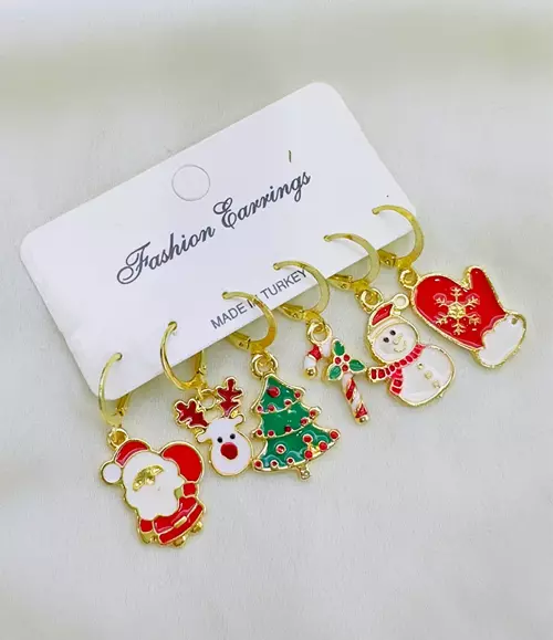 6 LI YILBAŞI NOEL TEMALI KÜPE SET