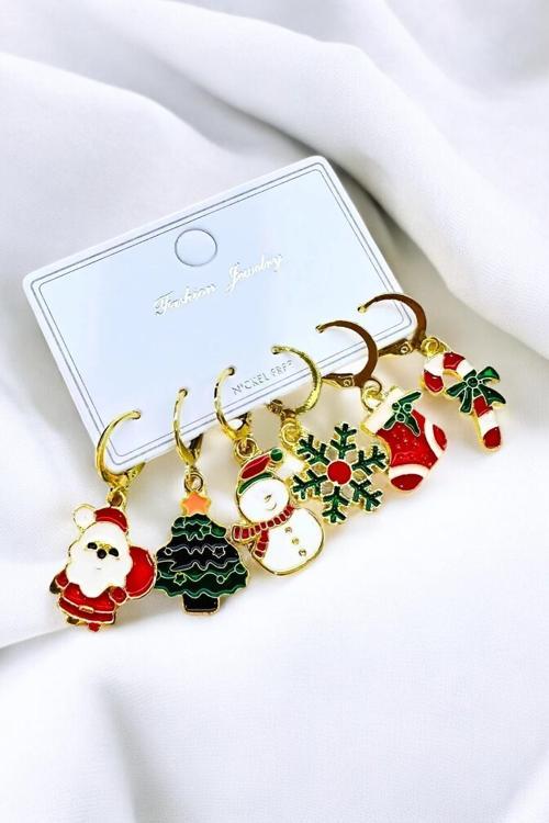 6 LI YILBAŞI NOEL TEMALI KÜPE SET