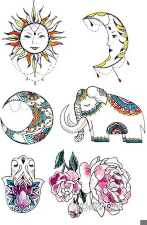 Mistik Çiçek Fil Geçici Dövme Tattoo