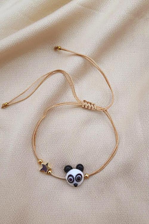 PANDA EL YAPIMI CAM MURANO HALHAL BİLEKLİK 