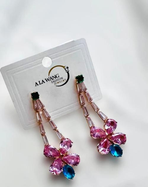 PASTEL GÖKKUŞAĞI ZİRKON TAŞLI ŞIK KÜPE 5,5 CM.