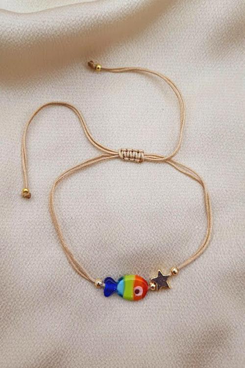 RENKLİ BALIK EL YAPIMI CAM MURANO HALHAL BİLEKLİK