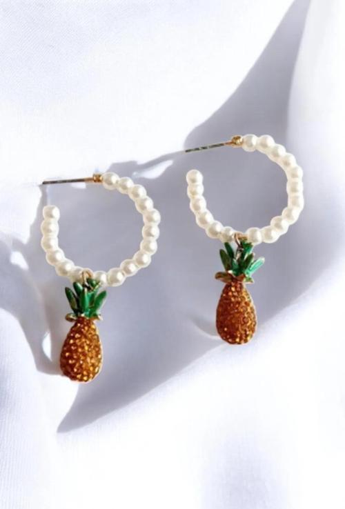 İNCİLİ HALKA TAŞLI ANANAS KÜPE