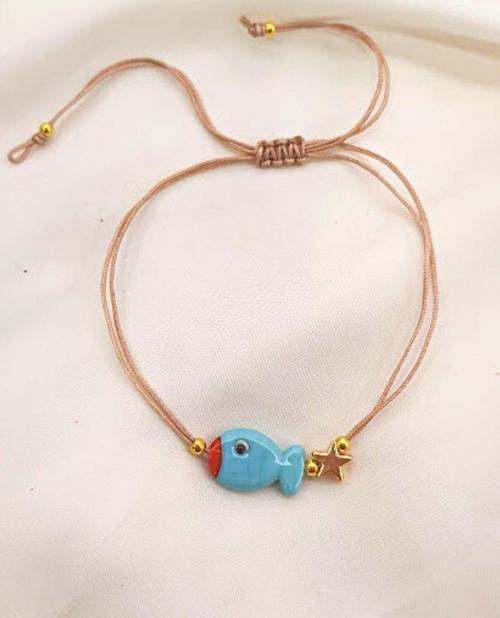 TURKUAZ BALIK EL YAPIMI CAM MURANO HALHAL BİLEKLİK