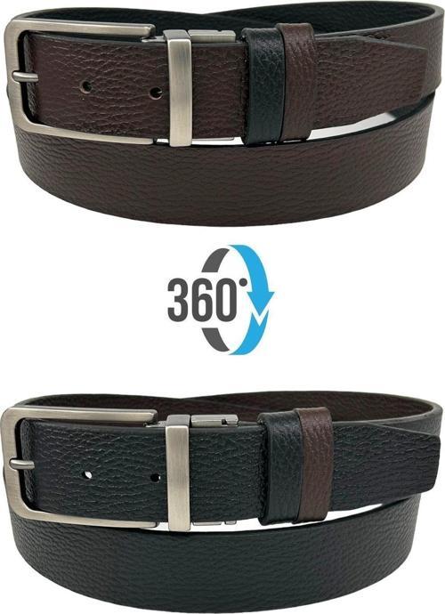 Kahvrengi Siyah Çift Taraflı Hakiki Deri 3.5 Cm.lik Klasik Kemer - 300-809