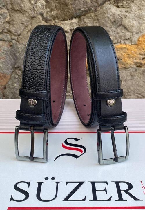 2'li Set x 3 Cm Klasik Suni Deri Erkek Çocuk Kemeri Siyah
