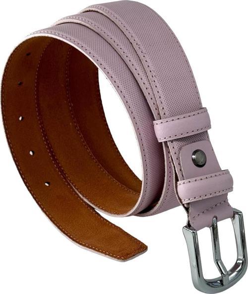 Pudra Pembe Hakiki Deri Nikel Tokalı Dikişli Model 3 cm.lik Kadın Kemer - Roys Deri B820