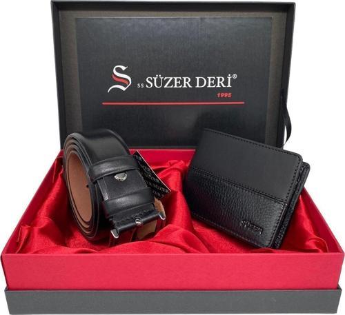Hakiki Deri Kemer ve Cüzdan Hediyelik Kutulu Set (Damat Bohçası)