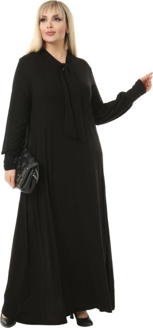 Butik Fularlı Siyah Uzun Kollu Büyük Beden Kadın Elbise