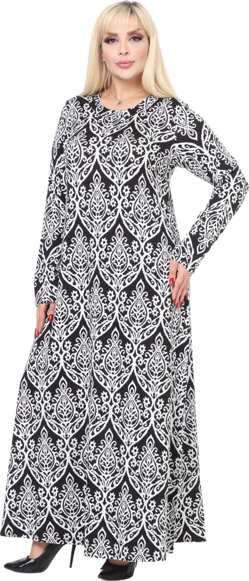 Butik Beyaz Dantel Desen Uzun Kollu Kadın Tesettür Elbise