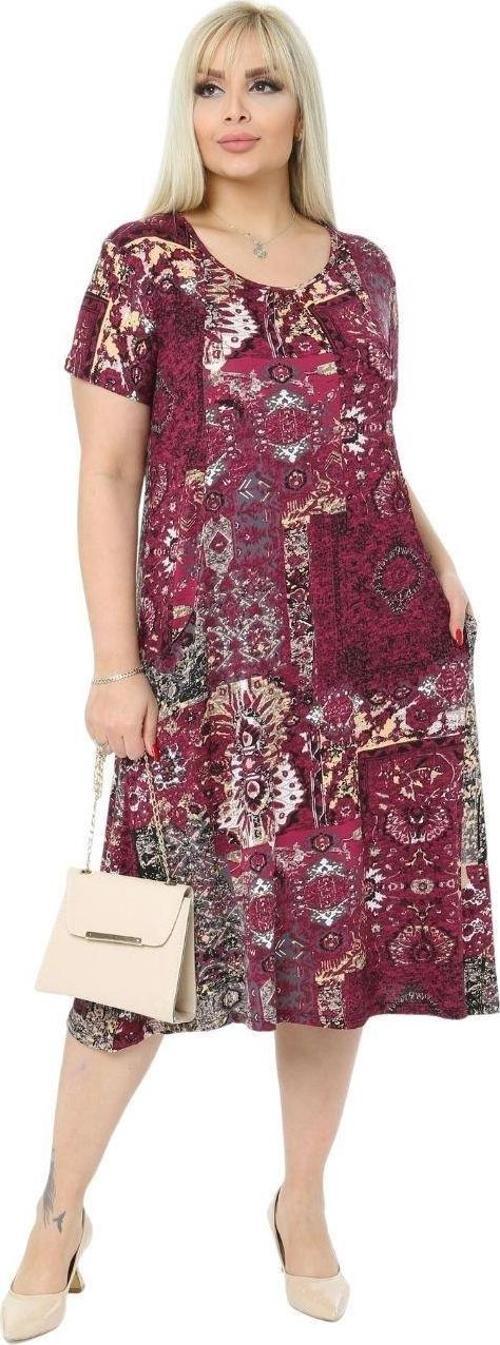 Butik Bordo Etnik Kuplu Cepli Kısa Kol Kadın Midi Elbise