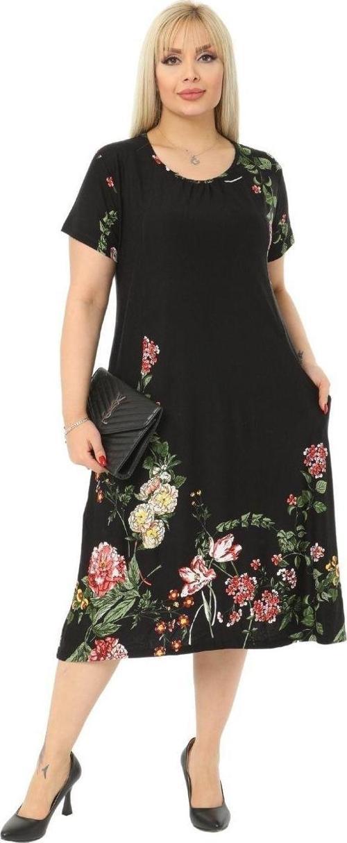 Butik Çiçekli Cepli Kısa Kol Kadın Midi Elbise