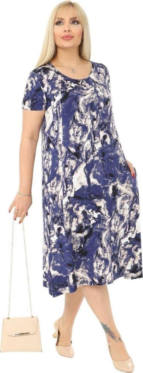 Butik Mavi Batik Kuplu Cepli Kısa Kol Kadın Midi Elbise