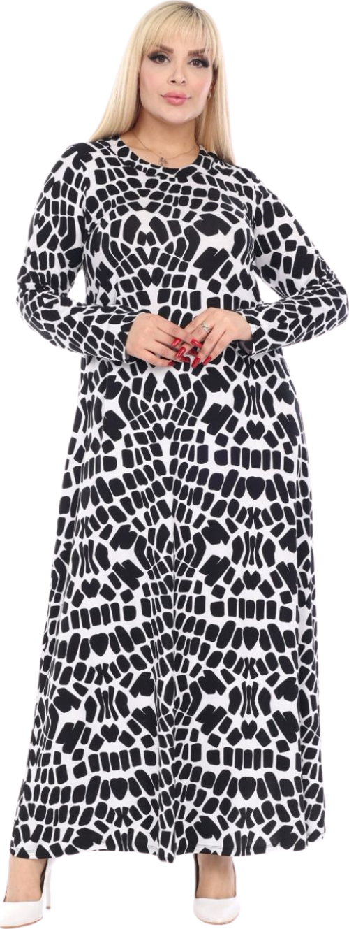 Butik Beyaz Taş Desen Uzun Kollu Kadın Tesettür Elbise