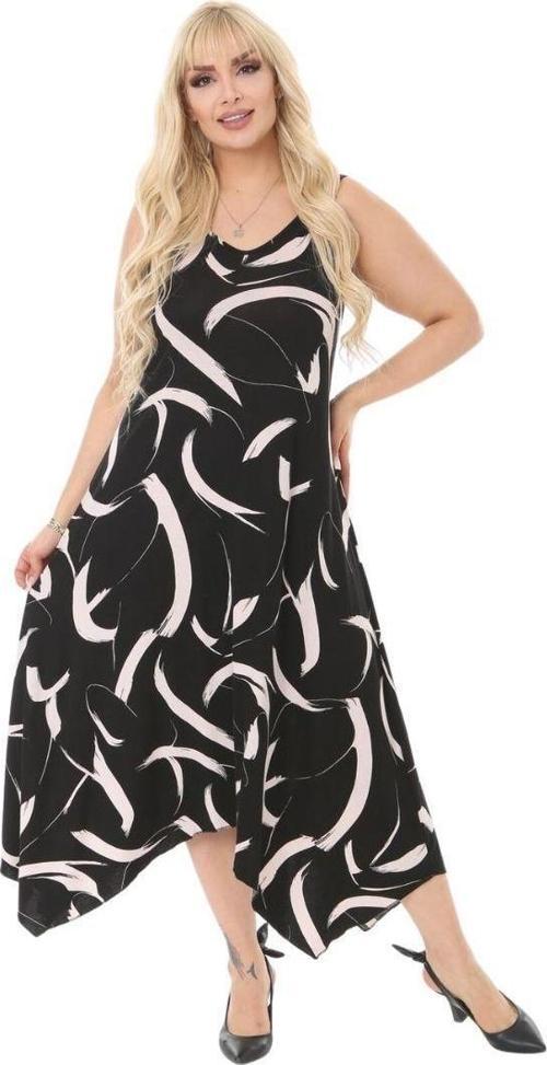 Butik Siyah Tüy Desen Askılı V Yaka Uzun Elbise