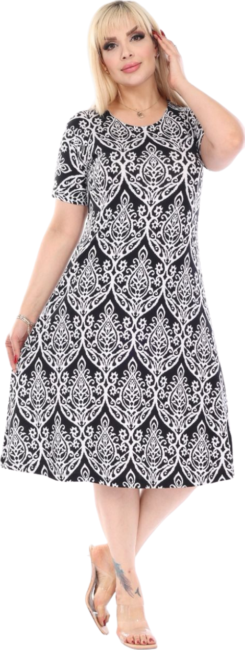 Butik Beyaz Dantel Desen Kısa Kollu Büyük Beden Midi Elbise