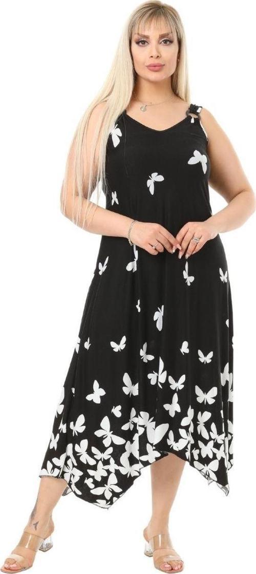 Butik Kelebek Desen Askılı V Yaka Uzun Elbise