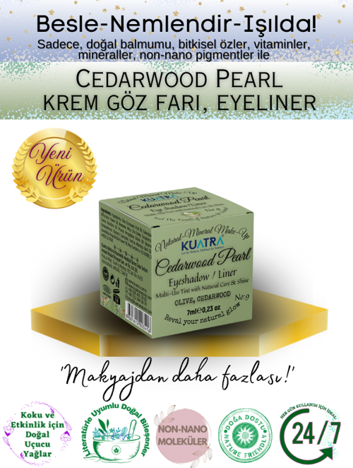 Cedarwood Pearl Krem Far, Eyeliner Doğal İçerikli, (Makyaj Beraberinde Çok Değerli Besleyici Cilt Bakımı)