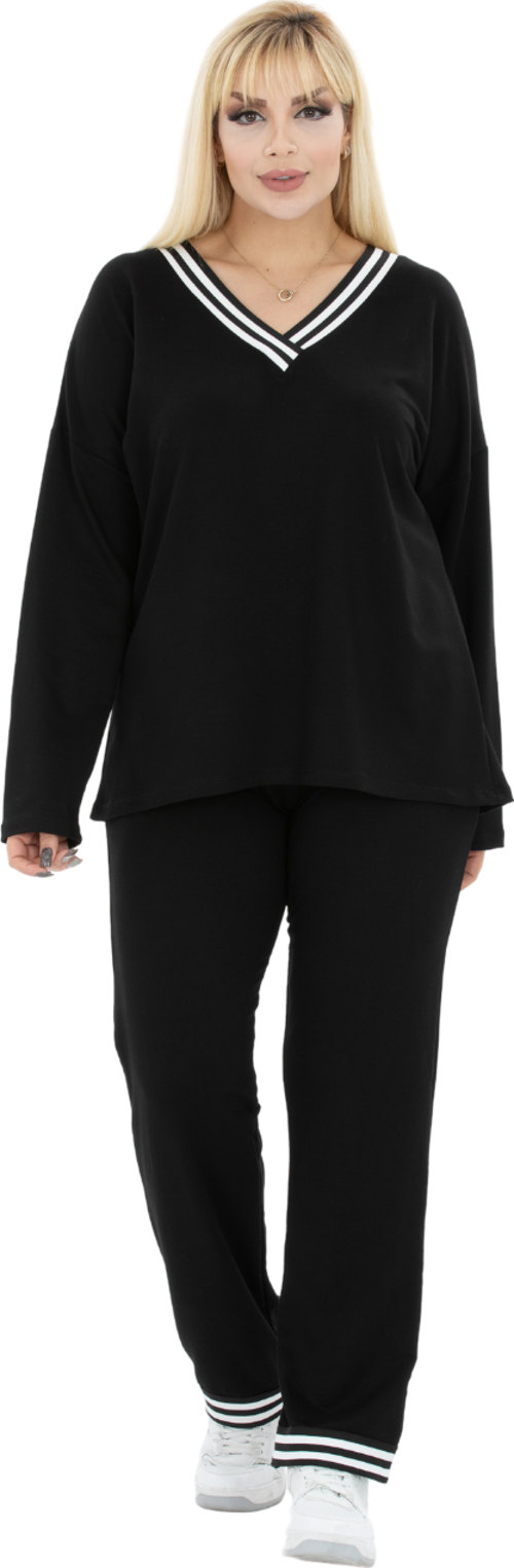 Butik Siyah V Yaka Yakası Ve Paçası Şerit Detaylı Eşofman Takımı