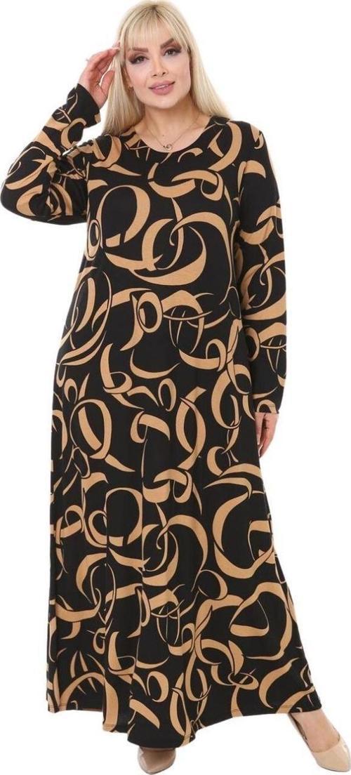Butik Vizon Dalga Desen Uzun Kollu Uzun Elbise