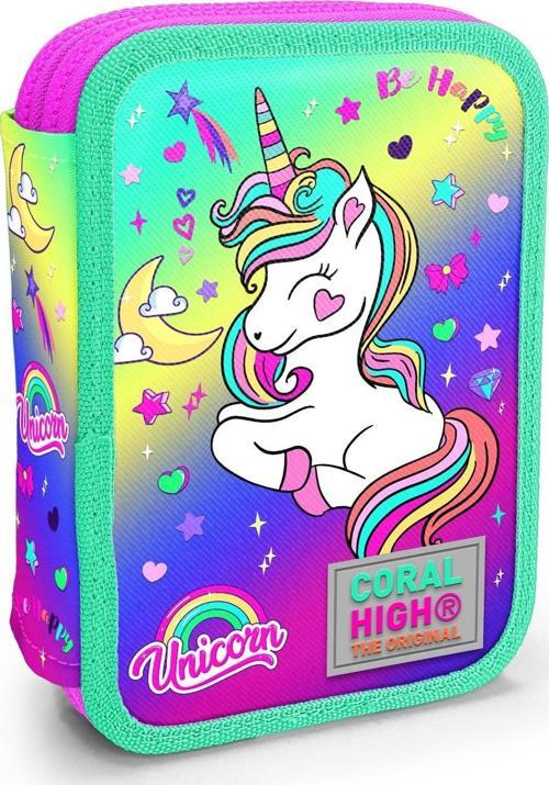 Kids Lavanta Su Yeşili Unicorn Desenli Çift Katlı Kalem Çanta 11129