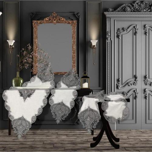 5 Parça Kadife Salon Takımı Gri-Gümüş