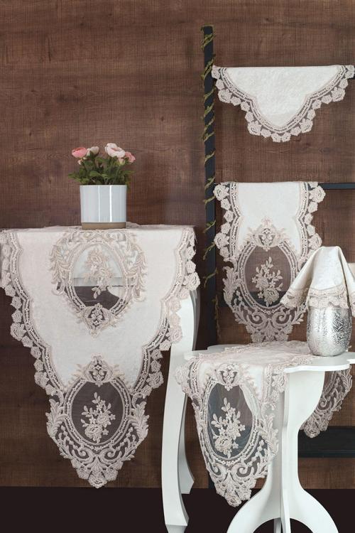 Kösem Kadife Salon Takımı 5 Parça - Krem