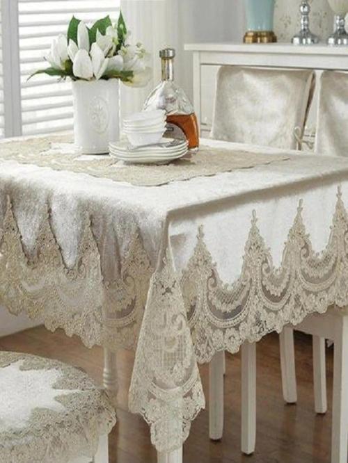 Sultan Ağır Fransız Dantelli Kadife Masa Örtüsü Pikolu - 160*220 Cm Cappuchino