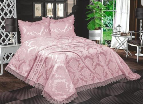 Pudra Pembe Açelya Fransız Güpürlü Aden Çift Kişilik Yatak Örtüsü