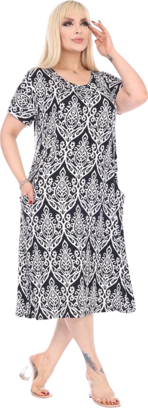 Butik Beyaz Dantel Desen  Kuplu Cepli Kısa Kol Kadın Midi Elbise
