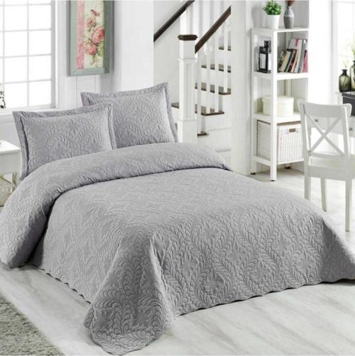 Gri Çift Kişilik Microfiber Kapitone Yatak Örtüsü