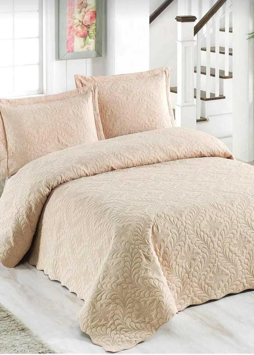 Çift Kişilik 3 Parça Sarmaşık Desen Microfiber Kapitone Yatak Örtüsü