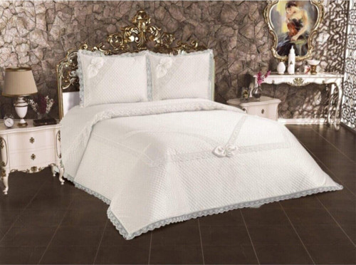 Naime Pike Takımı Ve Yatak Örtüsü Ekru