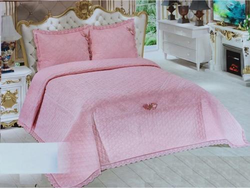 Home Pembe Çift Kişilik Abiye Yatak Örtüsü Güpürlü Dantelli 250*260Cm