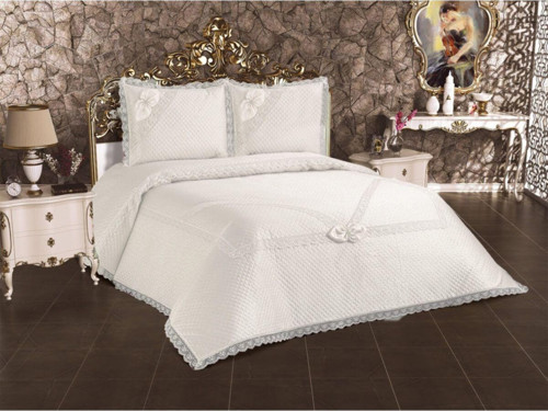 Yatak Örtüsü Jakarlı Desen Çift Kişilik Ekru