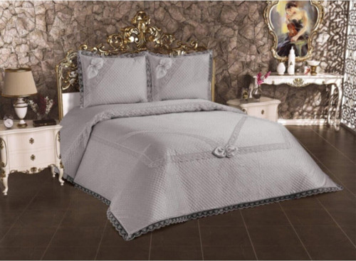 Yatak Örtüsü Jakarlı Desen Çift Kişilik Gri