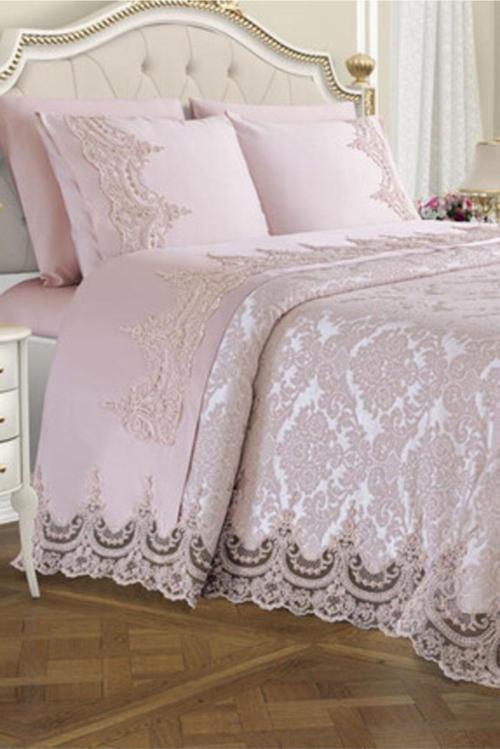 Etz Home Pudra Çift Kişilik Fransız Güpürlü Çeyizlik Pike Takımı Arus