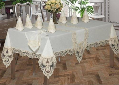 Bej 26 Parça Seyyide Fransız Dantelli Yemek Takımı Pikolu