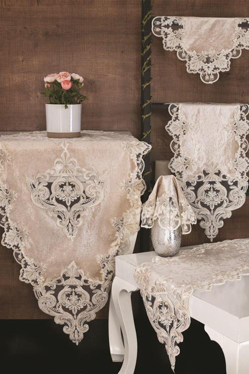 Miray Kadife Salon Takımı 5 Parça - Cappucino