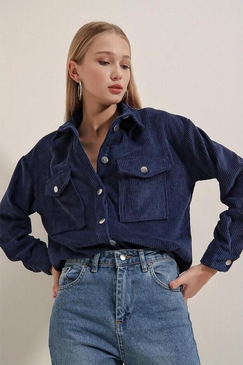 Kadife Hafif Oversize Gömlek
