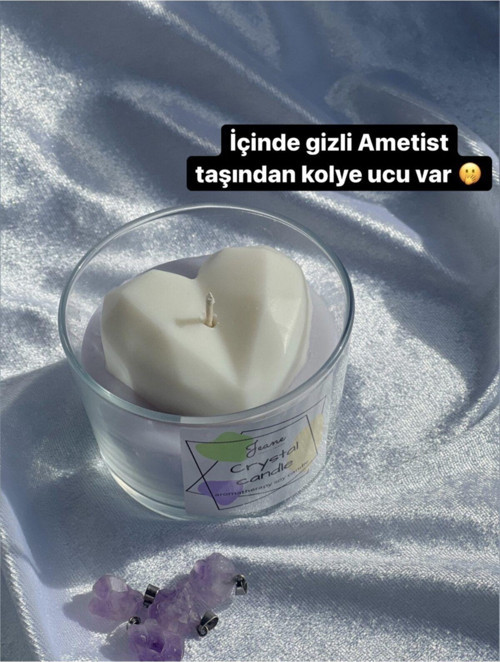 Jeane Candles Doğal Taş Ametist Kolye Ucu Gizli Lavanta Kokulu Kristal Aromaterapi Mum Hediyelik
