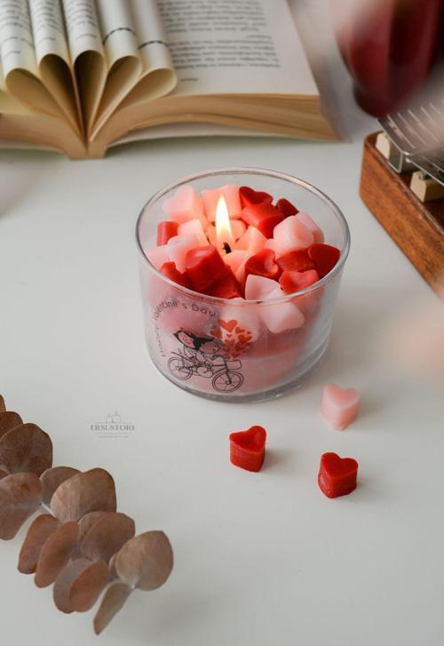 Sevgililer Günü Özel Tasarım Kokulu Soya Wax Cam Bardak Kalp Hediyelik Mum Ev Dekorasyonu
