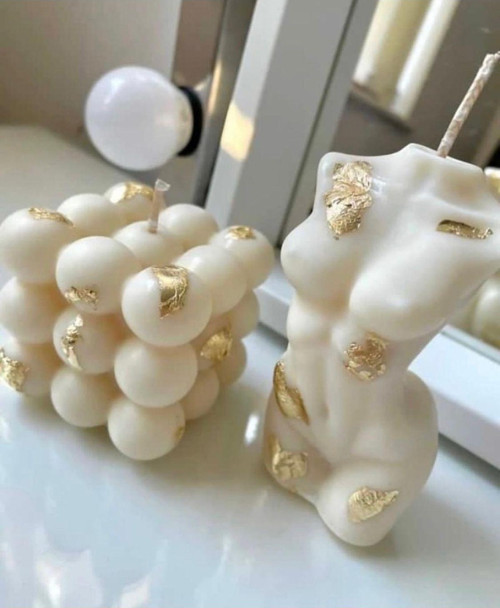 Varak Desenli Bubble Ve Kadın Büst Soya Wax Mum Seti