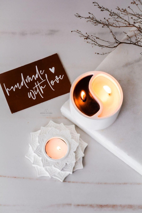 Yinyang Ve Tealight Yıldız Soya Mumluk Seti Dekoratif Hediyelik